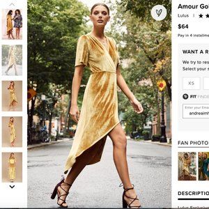Amour Golden Yellow Velvet High-Low Wrap Dress